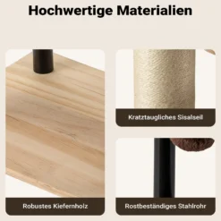 Fudajo Kratzbaum aus Metall 48 x 40 x 120 cm mit Sisal, Kratzmöbel mit Kratzbrett, Katzenbaum mit großer Liegefläche und modernem Design