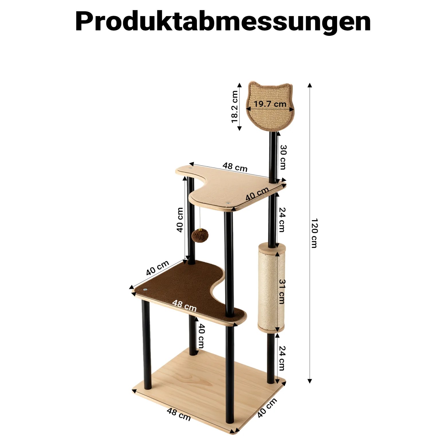 Fudajo Kratzbaum aus Metall 48 x 40 x 120 cm mit Sisal, Kratzmöbel mit Kratzbrett, Katzenbaum mit großer Liegefläche und modernem Design