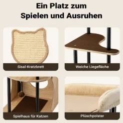 Fudajo Kratzbaum aus Metall 48 x 48 x 168 cm mit Sisal, Kratzmöbel mit Kratzbrett, Katzenbaum mit großer Liegefläche und modernem Design