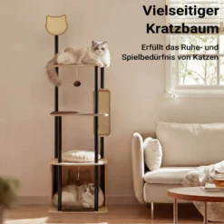 Fudajo Kratzbaum aus Metall 48 x 48 x 168 cm mit Sisal, Kratzmöbel mit Kratzbrett, Katzenbaum mit großer Liegefläche und modernem Design