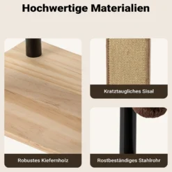 Fudajo Kratzbaum aus Metall 48 x 48 x 168 cm mit Sisal, Kratzmöbel mit Kratzbrett, Katzenbaum mit großer Liegefläche und modernem Design