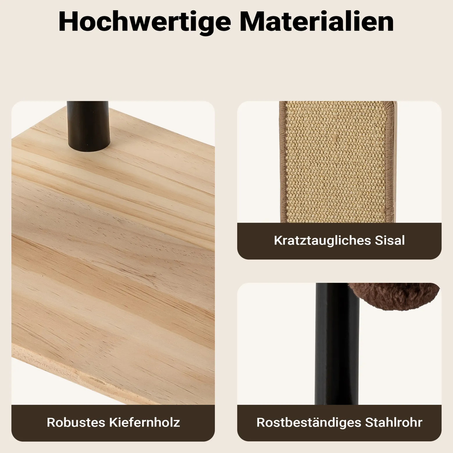Fudajo Kratzbaum aus Metall 48 x 48 x 168 cm mit Sisal, Kratzmöbel mit Kratzbrett, Katzenbaum mit großer Liegefläche und modernem Design