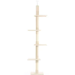 Fudajo Kratzbaum deckenhoch 230–276 cm in Beige, Katzenkratzbaum mit 4 Ebenen, Katzenbaum Deckenspanner höhenverstellbar, Katzenmöbel mit Sisal