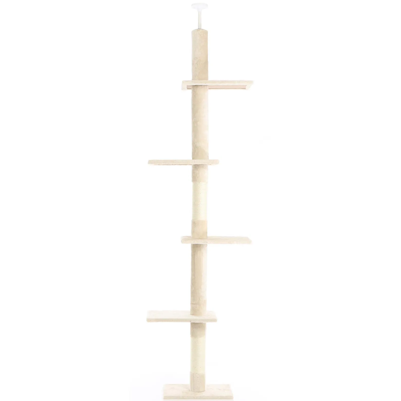 Fudajo Kratzbaum deckenhoch 230–276 cm in Beige, Katzenkratzbaum mit 4 Ebenen, Katzenbaum Deckenspanner höhenverstellbar, Katzenmöbel mit Sisal
