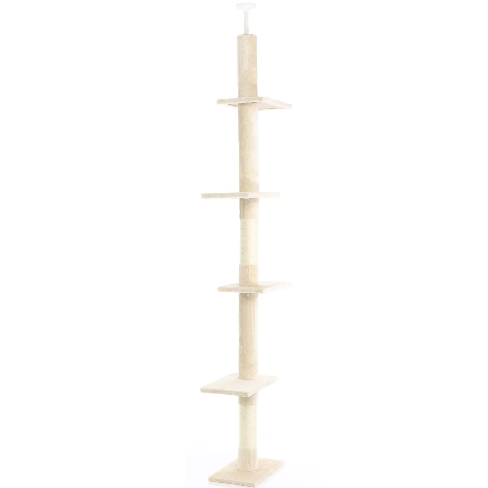Fudajo Kratzbaum deckenhoch 230–276 cm in Beige, Katzenkratzbaum mit 4 Ebenen, Katzenbaum Deckenspanner höhenverstellbar, Katzenmöbel mit Sisal
