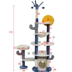 Fudajo Kratzbaum im Kaktusdesign Dunkelgrau 172 cm, Katzenkratzbaum mit Katzenhaus u. Liegemulde, Katzenbaum mit Sisal, Katzenmöbel mit Spielbälle