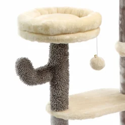 Fudajo Kratzbaum im Kaktusdesign Dunkelgrau 172 cm, Katzenkratzbaum mit Katzenhaus u. Liegemulde, Katzenbaum mit Sisal, Katzenmöbel mit Spielbälle