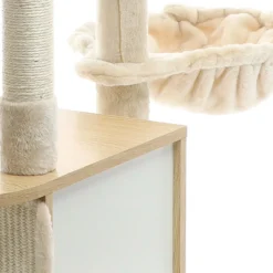 Fudajo Kratzbaum mit Holz in Beige 106 cm hoch, Katzenkratzbaum mit Katzenhaus und Liegemulde, Katzenbaum mit Sisal, Katzenmöbel mit Plüsch