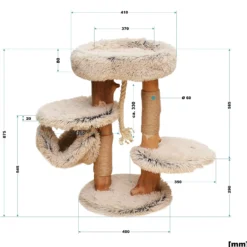Fudajo Kratzbaum mit Holz und Plüsch 87,5 cm hoch, Designer Katzenkratzbaum mit Birnbaumholz, Katzenbaum mit Hängematte, Katzenmöbel mit Liege
