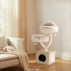 Fudajo Kratzbaum Zweigdesign mit Katzenhaus 95 cm, Designer Katzenkratzbaum mit Plüsch und Sisal, Katzenbaum mit Katzenhöhle, Kletterbaum für Katzen