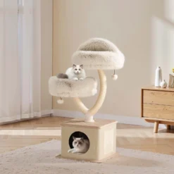 Fudajo Kratzbaum Zweigdesign mit Katzenhaus 95 cm, Designer Katzenkratzbaum mit Plüsch und Sisal, Katzenbaum mit Katzenhöhle, Kletterbaum für Katzen