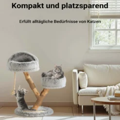 Fudajo Kratzbaum Zweigdesign mit Katzenhöhle 80 cm, Designer Katzenkratzbaum mit Plüsch und Birnbaumholz, Katzenbaum aus Holz mit Kratzmatte