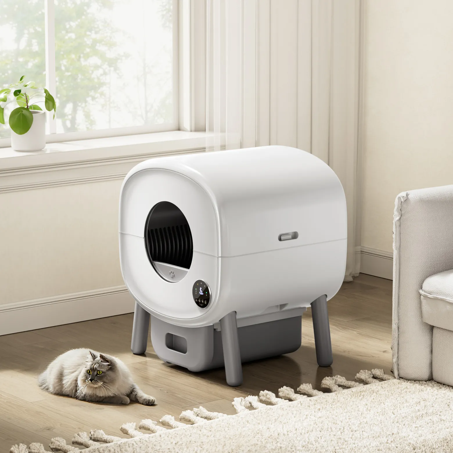 Fudajo Selbstreinigende Katzentoilette 76 L, Katzenklo automatisch 55 x 50 x 66,5 cm, elektrisches Katzen Klo mit App-Steuerung und USB-Anschluss