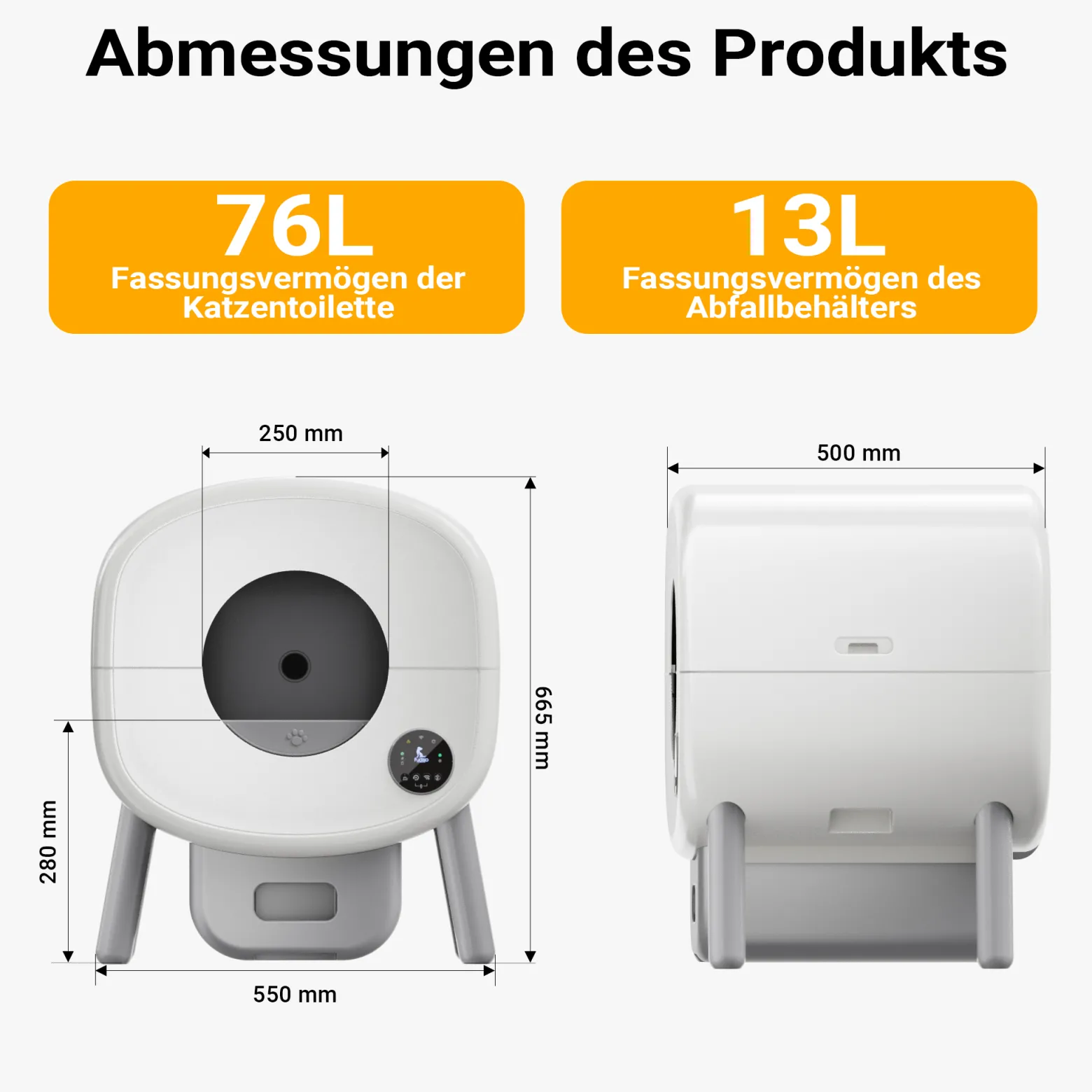 Fudajo Selbstreinigende Katzentoilette 76 L, Katzenklo automatisch 55 x 50 x 66,5 cm, elektrisches Katzen Klo mit App-Steuerung und USB-Anschluss