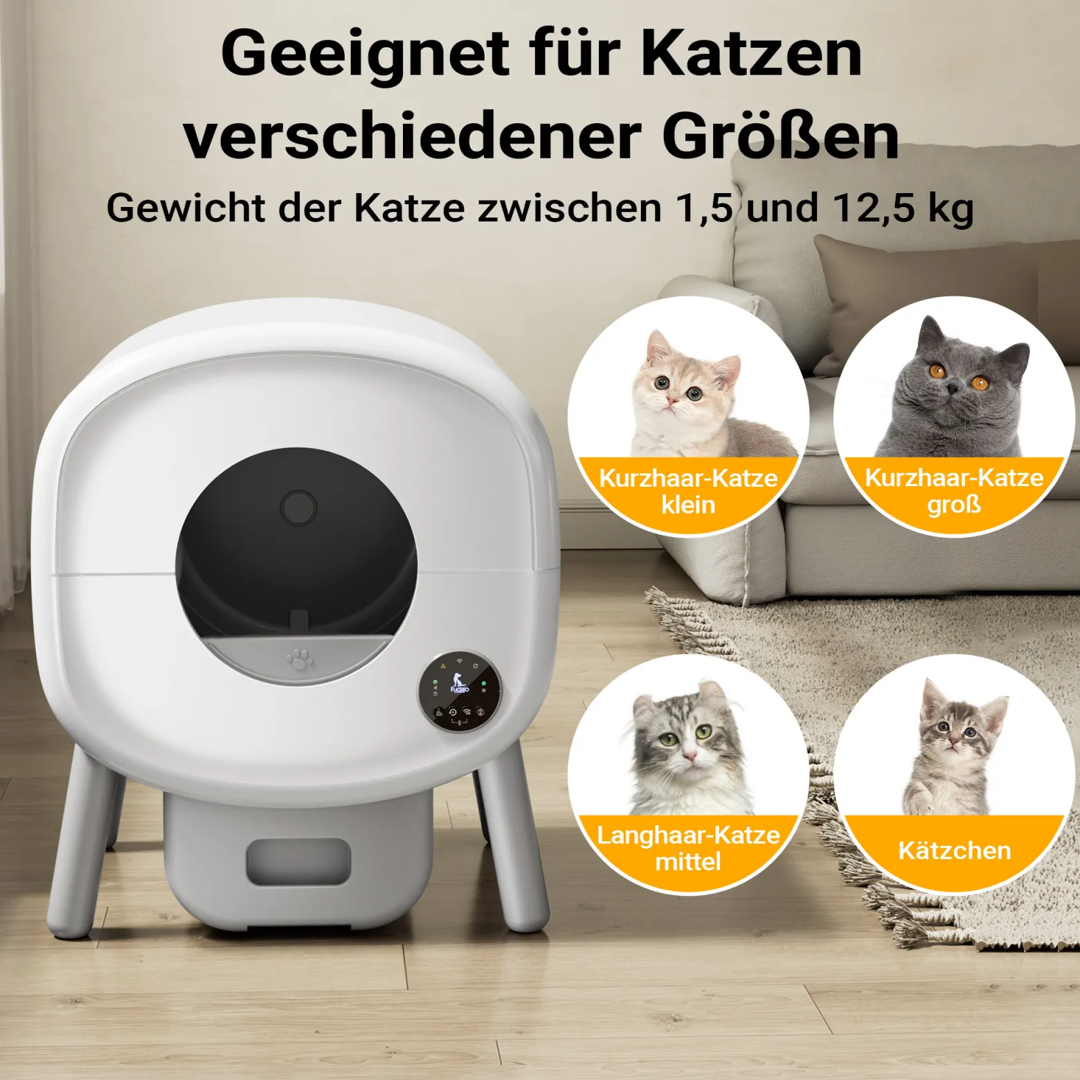 Fudajo Selbstreinigende Katzentoilette 76 L, Katzenklo automatisch 55 x 50 x 66,5 cm, elektrisches Katzen Klo mit App-Steuerung und USB-Anschluss