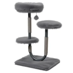Fudajo Urban Compact 99 cm Kratzbaum grau, U-förmiger Katzenbaum mit Katzenbett, Kratzseil und Spielball