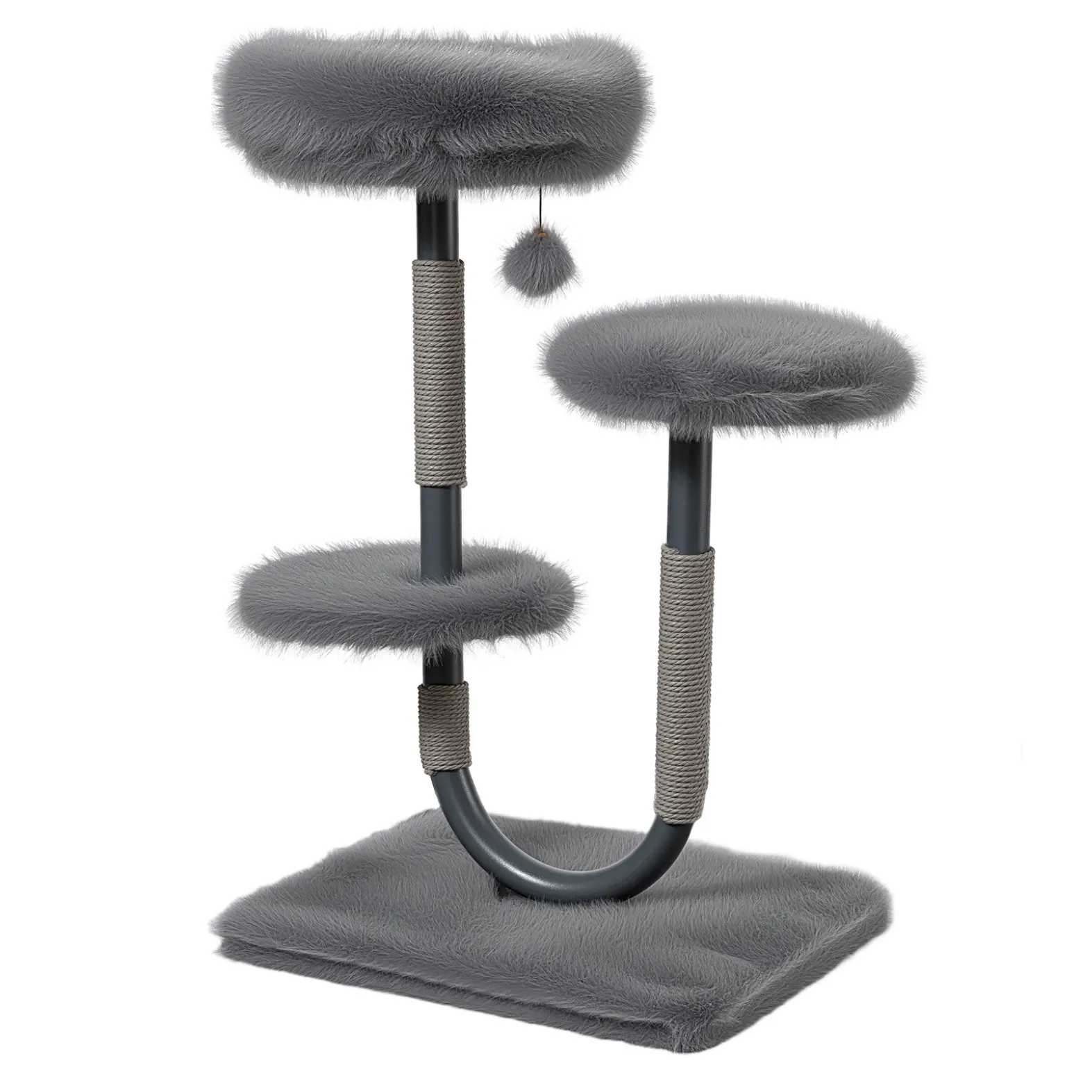 Fudajo Urban Compact 99 cm Kratzbaum grau, U-förmiger Katzenbaum mit Katzenbett, Kratzseil und Spielball