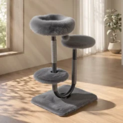Fudajo Urban Compact 99 cm Kratzbaum grau, U-förmiger Katzenbaum mit Katzenbett, Kratzseil und Spielball