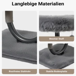 Fudajo Urban Compact 99 cm Kratzbaum grau, U-förmiger Katzenbaum mit Katzenbett, Kratzseil und Spielball