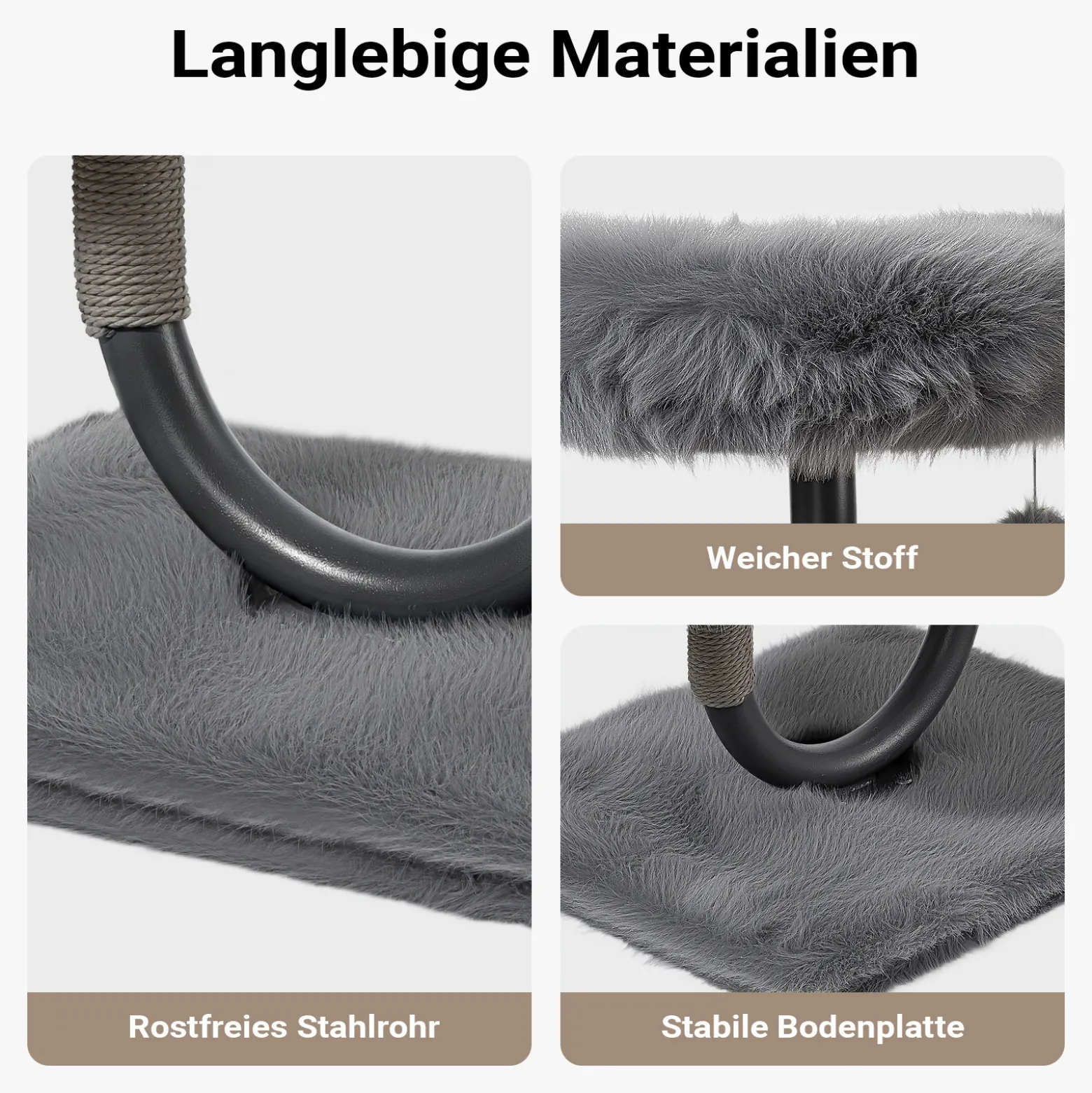 Fudajo Urban Compact 99 cm Kratzbaum grau, U-förmiger Katzenbaum mit Katzenbett, Kratzseil und Spielball