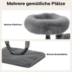 Fudajo Urban Compact 99 cm Kratzbaum grau, U-förmiger Katzenbaum mit Katzenbett, Kratzseil und Spielball