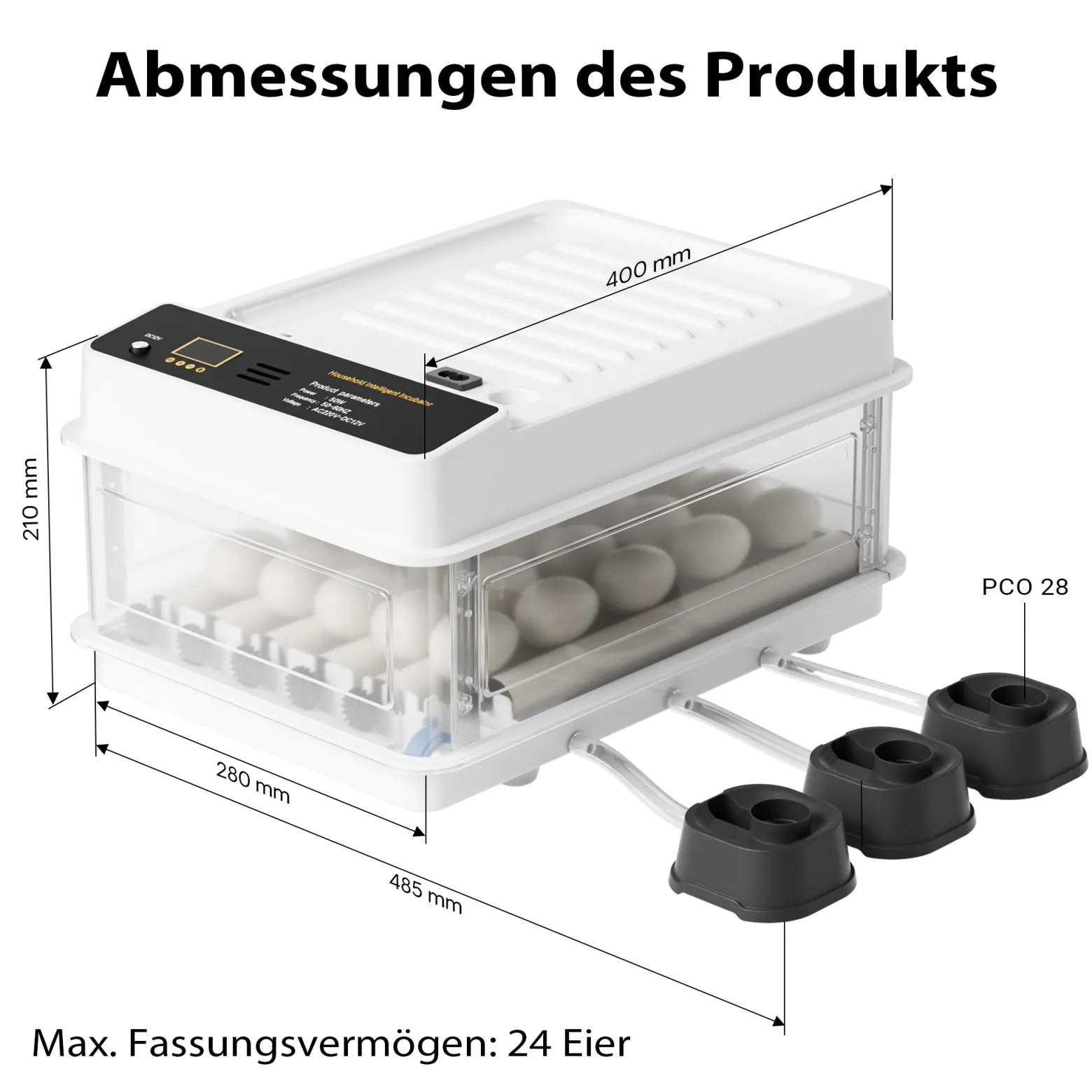 Fudajo Vollautomatischer Flächenbrüter für 24 Eier, Inkubator 80 W mit Wendesystem, Brutautomat mit Temperatursteuerung und Feuchtigskeitsregulierung, Brutkasten zum Eier ausbrüten
