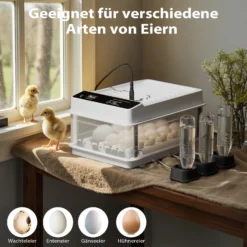 Fudajo Vollautomatischer Flächenbrüter für 24 Eier, Inkubator 80 W mit Wendesystem, Brutautomat mit Temperatursteuerung und Feuchtigskeitsregulierung, Brutkasten zum Eier ausbrüten