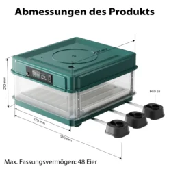 Fudajo Vollautomatischer Flächenbrüter für 48 Eier, Inkubator 80 W mit Wendesystem, Brutautomat mit Temperatursteuerung und Feuchtigskeitsregulierung, Brutkasten zum Eier ausbrüten