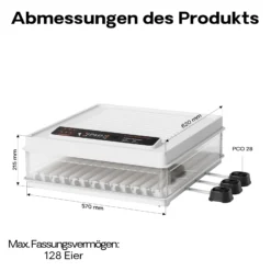 Fudajo Vollautomatischer Flächenbrüter für 128 Eier, Inkubator 110 W mit Wendesystem, Brutautomat mit Temperatursteuerung und Feuchtigskeitsregulierung, Brutkasten zum Eier ausbrüten