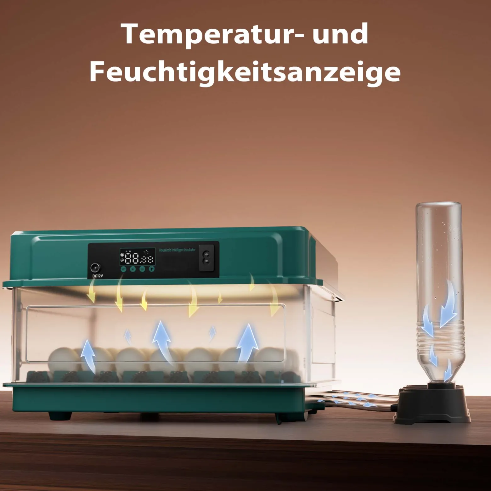 Fudajo Vollautomatischer Flächenbrüter für 30 Eier, Inkubator 40 W mit Wendesystem, Brutautomat mit Temperatursteuerung und Feuchtigskeitsregulierung, Brutkasten zum Eier ausbrüten