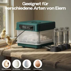Fudajo Vollautomatischer Flächenbrüter für 15 Eier, Inkubator 40 W mit Wendesystem, Brutautomat mit Temperatursteuerung und Feuchtigskeitsregulierung, Brutkasten zum Eier ausbrüten