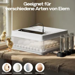 Fudajo Vollautomatischer Flächenbrüter für 64 Eier, Inkubator 110 W mit Wendesystem, Brutautomat mit Temperatursteuerung und Feuchtigskeitsregulierung, Brutkasten zum Eier ausbrüten