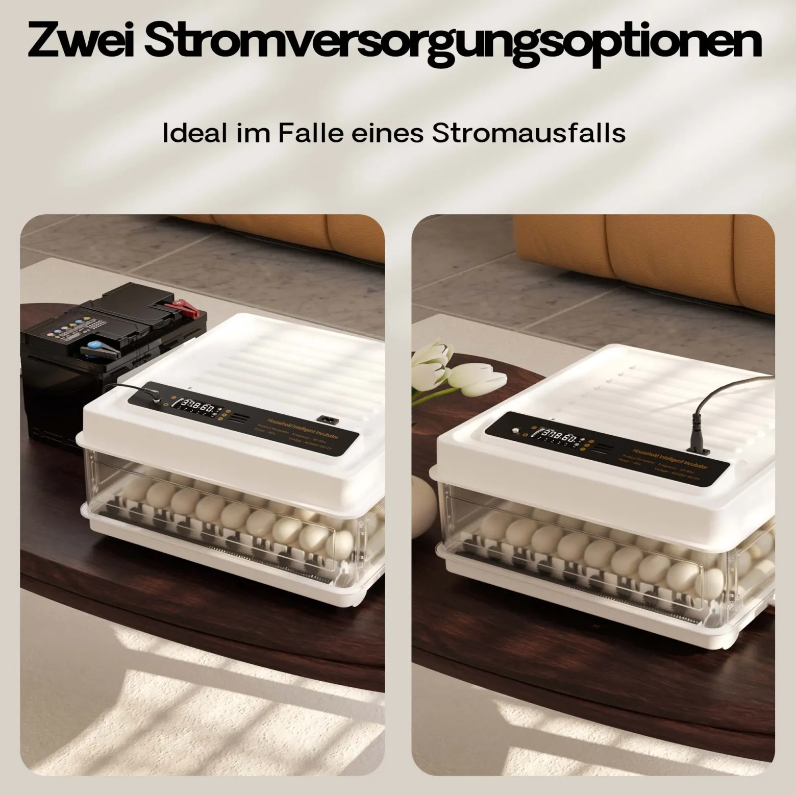 Fudajo Vollautomatischer Flächenbrüter für 64 Eier, Inkubator 110 W mit Wendesystem, Brutautomat mit Temperatursteuerung und Feuchtigskeitsregulierung, Brutkasten zum Eier ausbrüten