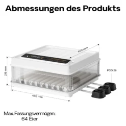Fudajo Vollautomatischer Flächenbrüter für 64 Eier, Inkubator 110 W mit Wendesystem, Brutautomat mit Temperatursteuerung und Feuchtigskeitsregulierung, Brutkasten zum Eier ausbrüten