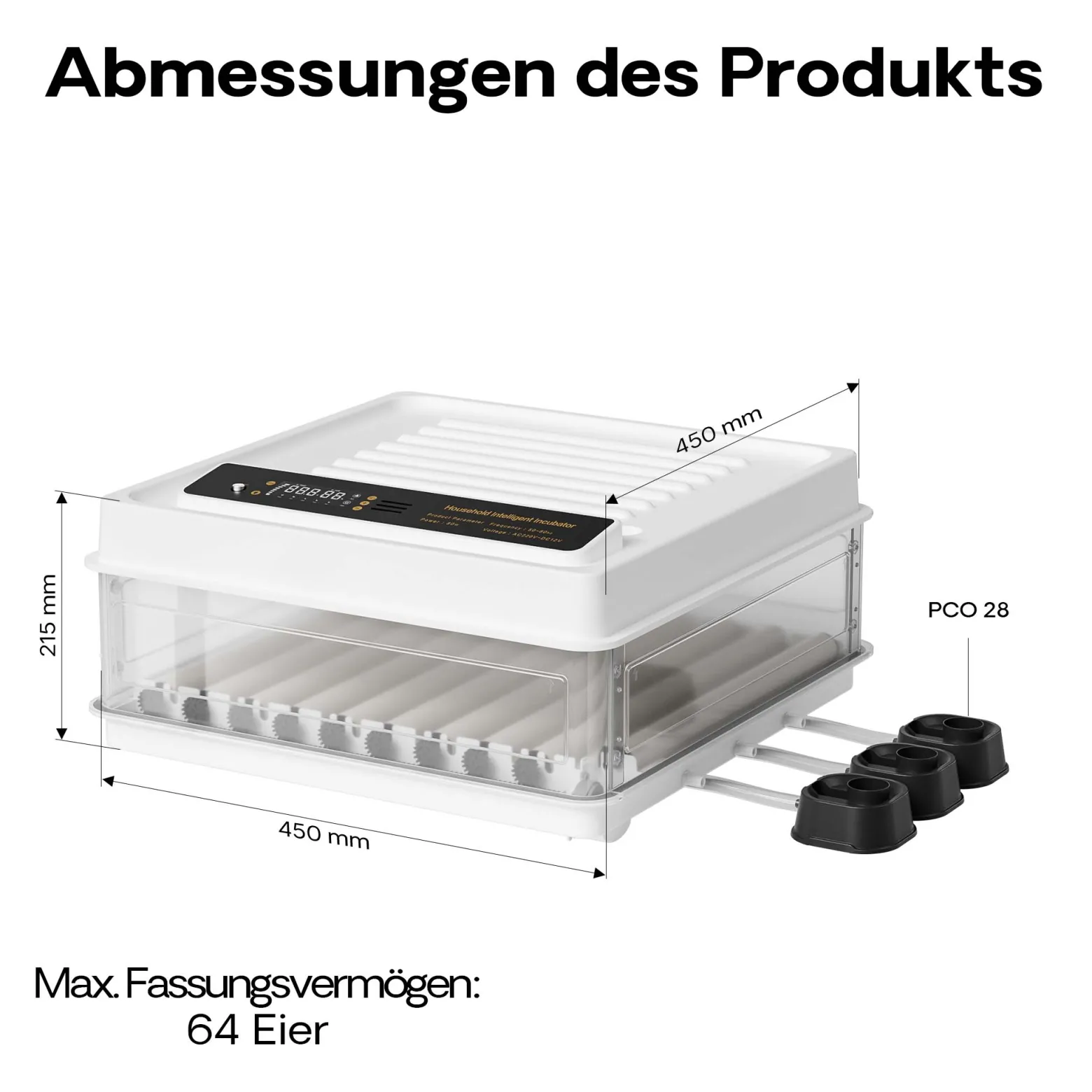 Fudajo Vollautomatischer Flächenbrüter für 64 Eier, Inkubator 110 W mit Wendesystem, Brutautomat mit Temperatursteuerung und Feuchtigskeitsregulierung, Brutkasten zum Eier ausbrüten