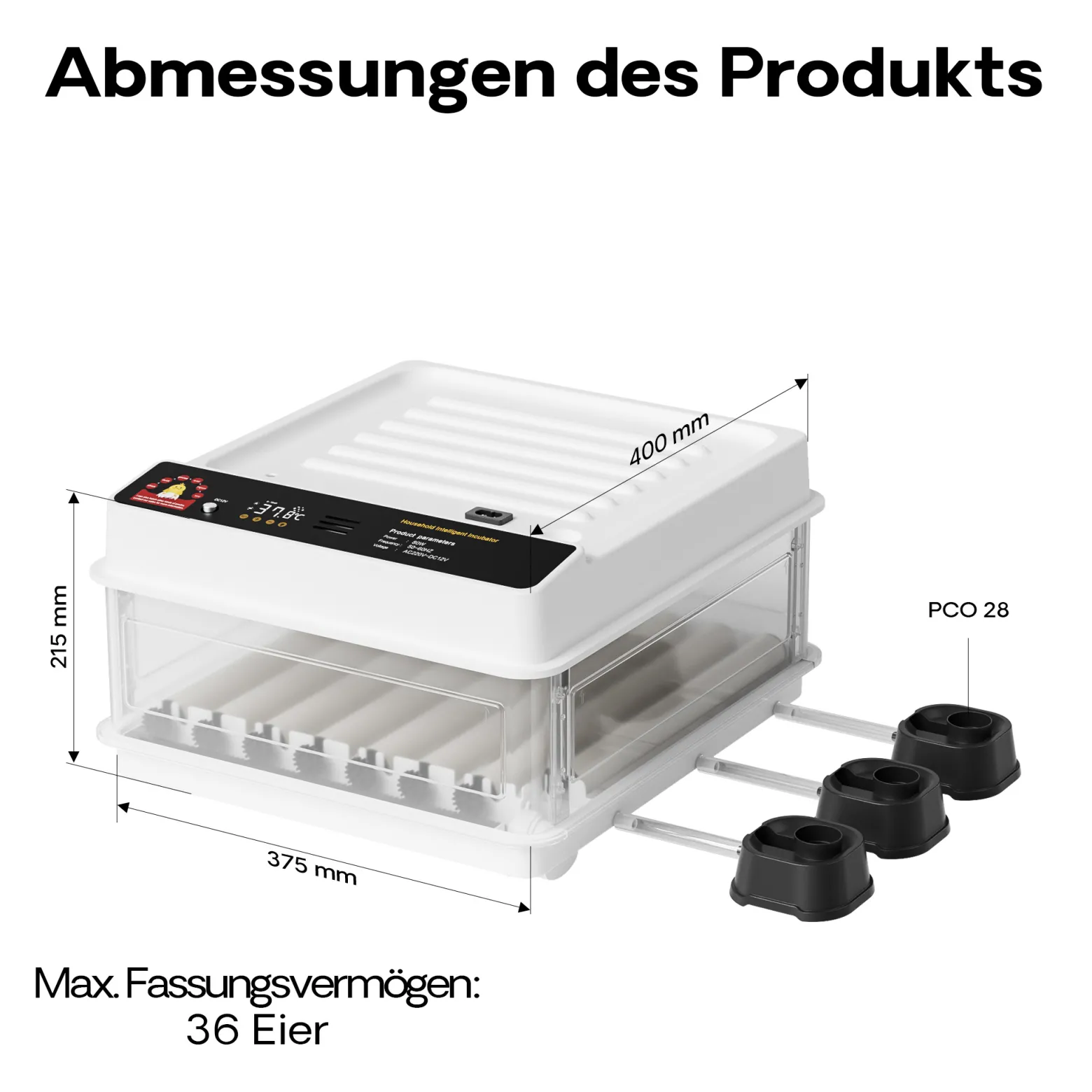 Fudajo Vollautomatischer Flächenbrüter für 36 Eier, Inkubator 45 W mit Wendesystem, Brutautomat mit Temperatursteuerung und Feuchtigskeitsregulierung, Brutkasten zum Eier ausbrüten