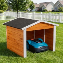 Garage für Mähroboter aus Holz Rasenrobotergarage Gartenhaus Carport Station