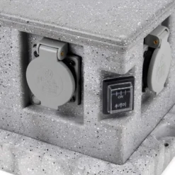 Gartensteckdose 4fach in Granitoptik, IP44, Außensteckdose mit Sensor für Dämmerung und 1,5m Kabel
