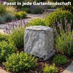 Gartensteckdose 4fach in Steinoptik, IP44, Außensteckdose mit Sensor für Dämmerung und 1,5m Kabel
