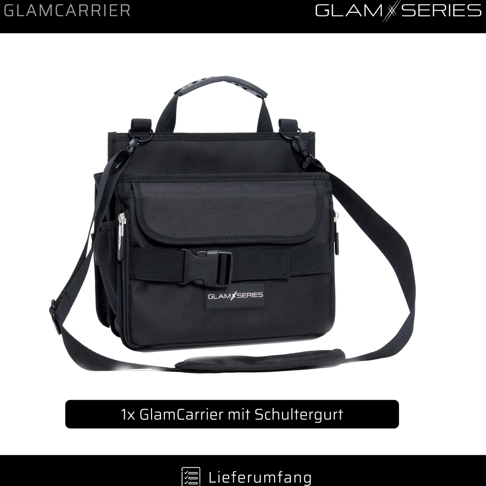 GlamSeries GlamCarrier Kosmetiktasche, Schminktasche viel Stauraum, Kosmetikbeutel faltbar Griff und Tragegurt, Beauty Bag für Make Up Artists, Friseure