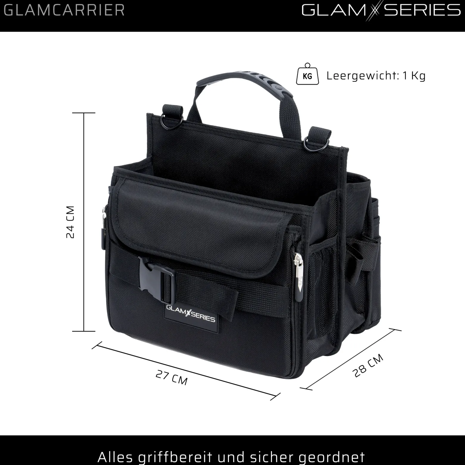 GlamSeries GlamCarrier Kosmetiktasche, Schminktasche viel Stauraum, Kosmetikbeutel faltbar Griff und Tragegurt, Beauty Bag für Make Up Artists, Friseure