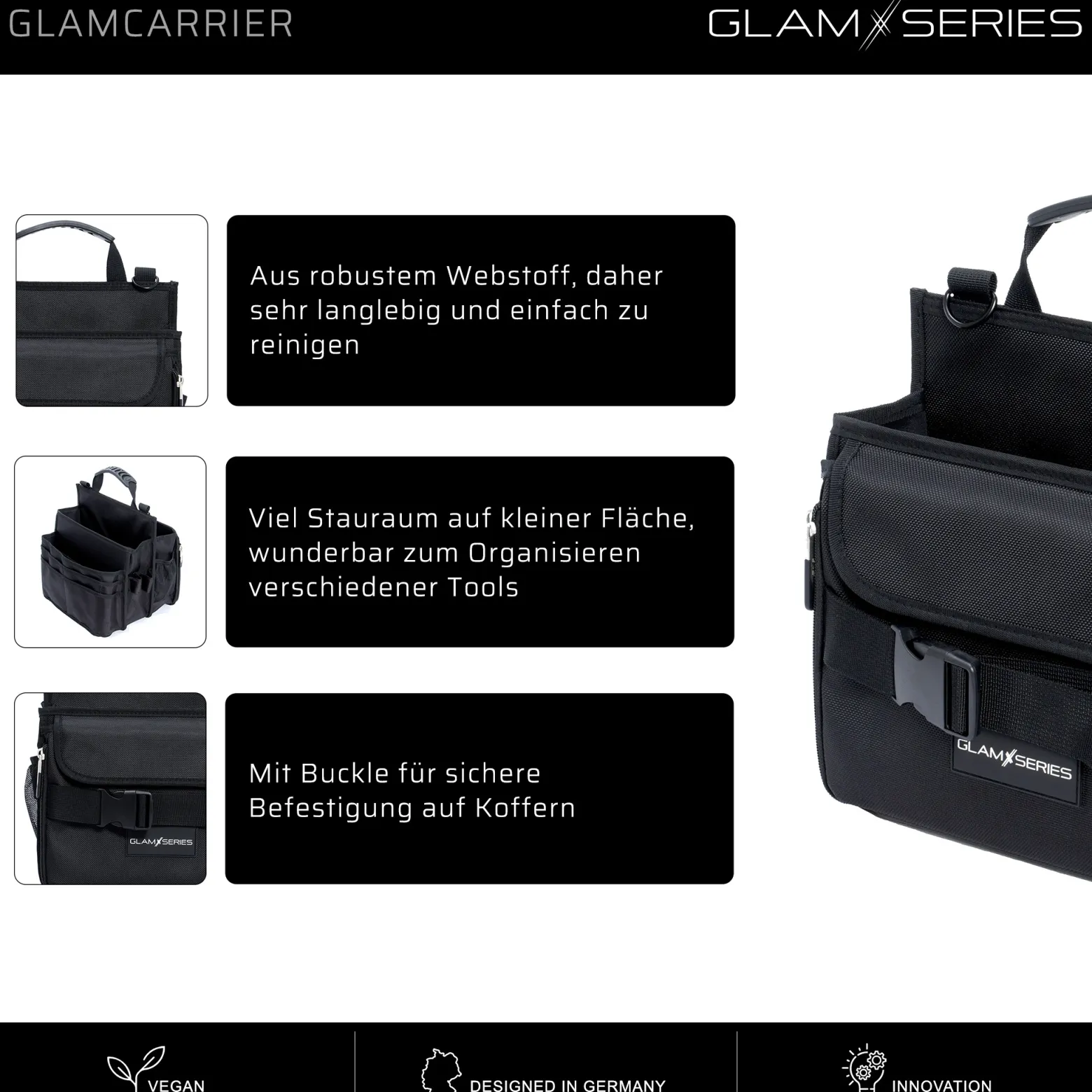 GlamSeries GlamCarrier Kosmetiktasche, Schminktasche viel Stauraum, Kosmetikbeutel faltbar Griff und Tragegurt, Beauty Bag für Make Up Artists, Friseure