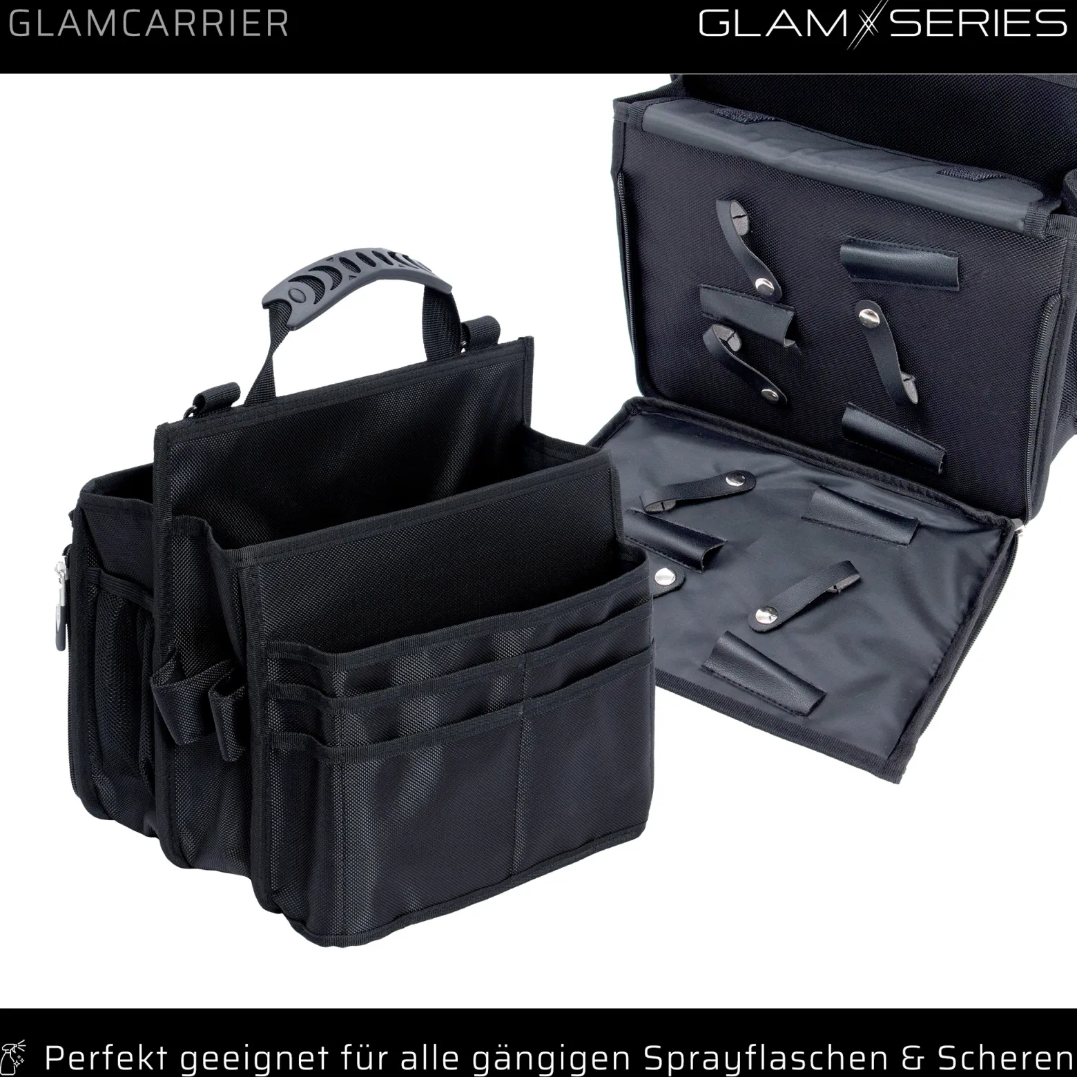 GlamSeries GlamCarrier Kosmetiktasche, Schminktasche viel Stauraum, Kosmetikbeutel faltbar Griff und Tragegurt, Beauty Bag für Make Up Artists, Friseure