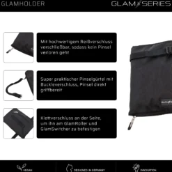 GlamSeries GlamHolder Pinselgürtel 270 x 190 mm mit mehreren Fächern für Make-up Pinsel, zusammenfaltbare Pinseltasche mit Gürtel