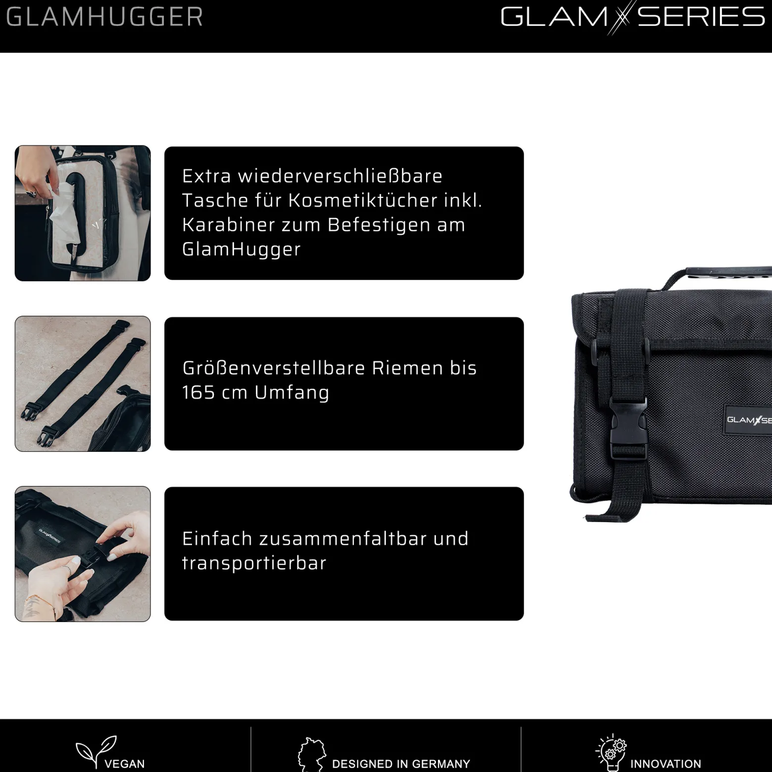 GlamSeries GlamHugger Organizer Schürze für Friseur, Hair and Make-Up Artist, Tätowierer, Arbeitsschürze größenverstellbar mit praktischen Taschen