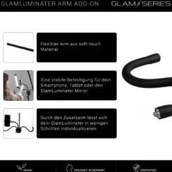GlamSeries GlamLuminater Arm Add-On, flexibler Soft-Touch Arm für LED Leuchte, Halterung für Smartphone, Tablet, Spiegel, ideal für Visagisten und Friseure
