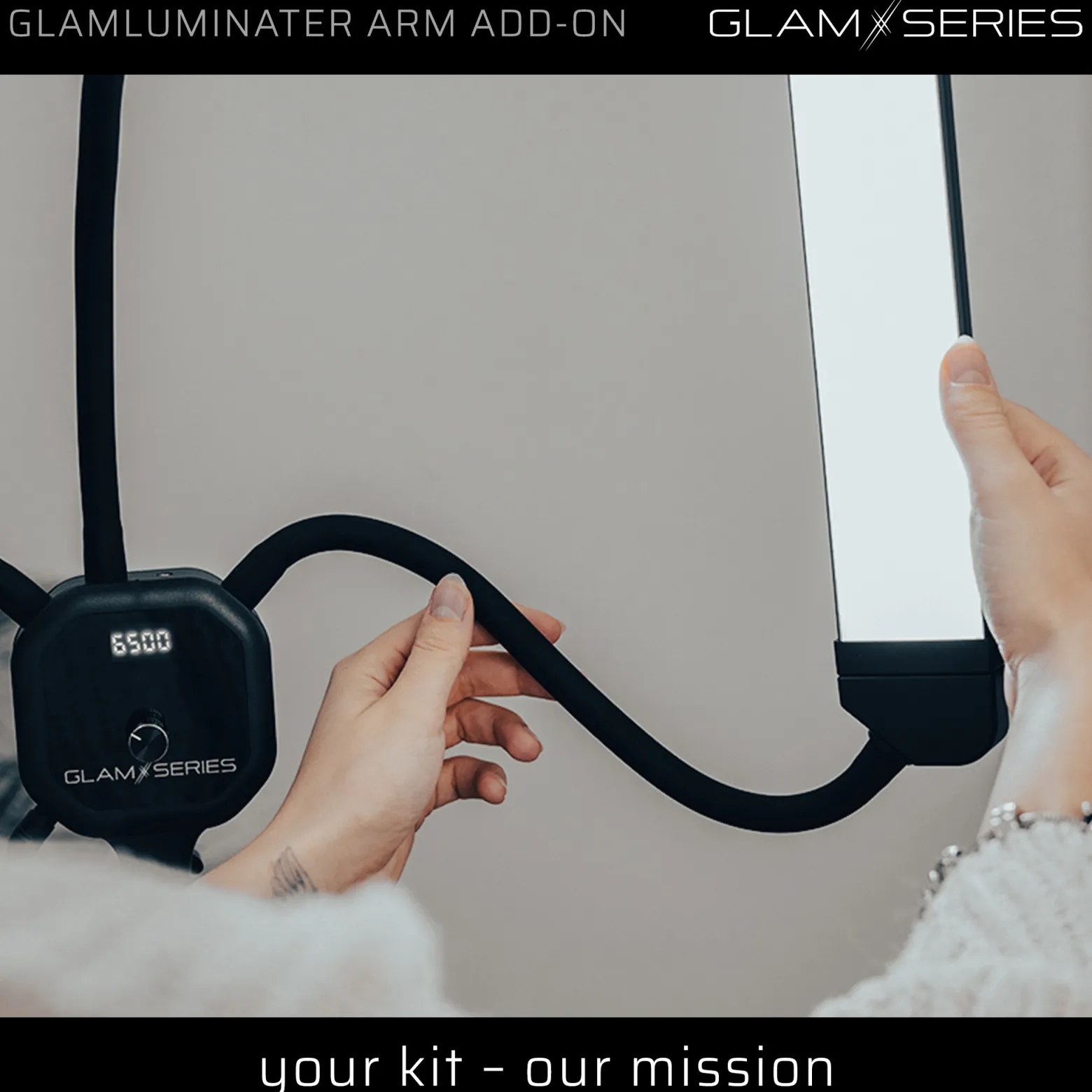 GlamSeries GlamLuminater Arm Add-On, flexibler Soft-Touch Arm für LED Leuchte, Halterung für Smartphone, Tablet, Spiegel, ideal für Visagisten und Friseure