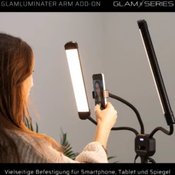GlamSeries GlamLuminater Arm Add-On, flexibler Soft-Touch Arm für LED Leuchte, Halterung für Smartphone, Tablet, Spiegel, ideal für Visagisten und Friseure