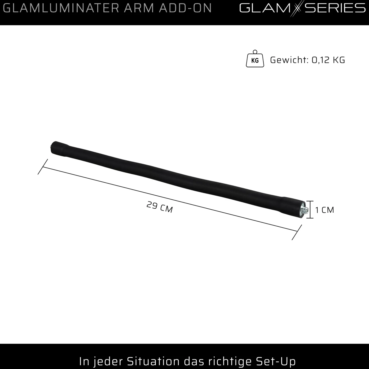 GlamSeries GlamLuminater Arm Add-On, flexibler Soft-Touch Arm für LED Leuchte, Halterung für Smartphone, Tablet, Spiegel, ideal für Visagisten und Friseure