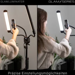 GlamSeries GlamLuminater LED Leuchte, Beleuchtung mit 2 flexiblen Armen, stufenlose Farbtemperatur, Lampe mit Fernbedienung, Schminklicht für Make-Up Artists